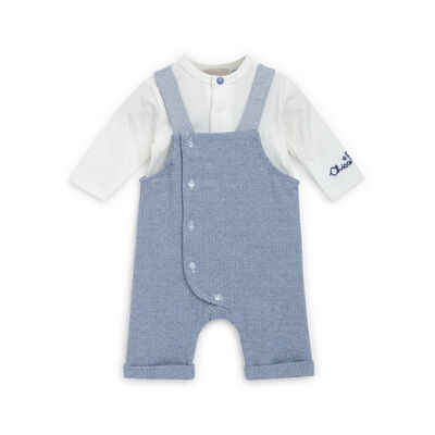Boys Dark Light Blue Solid Bodysuit with Long Dungaree